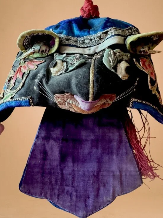 Antique Chinese Child’s Embroidered Tiger Hat Protective Festival Cap - Picture 12 of 16